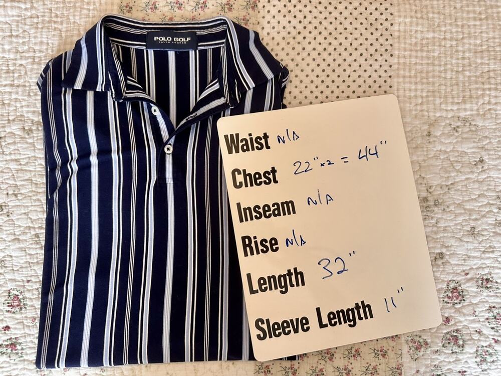 Polo Golf Ralph Lauren - Mens Medium Shirt - Blue Navy - Vertical Stripe -Cotton